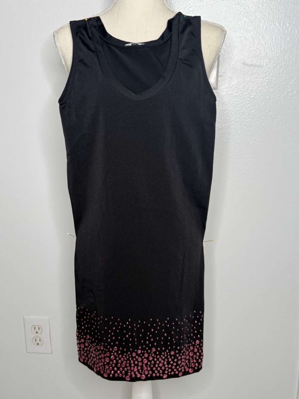 Wolford Black Sleeveless with Pink Hem Dots XS